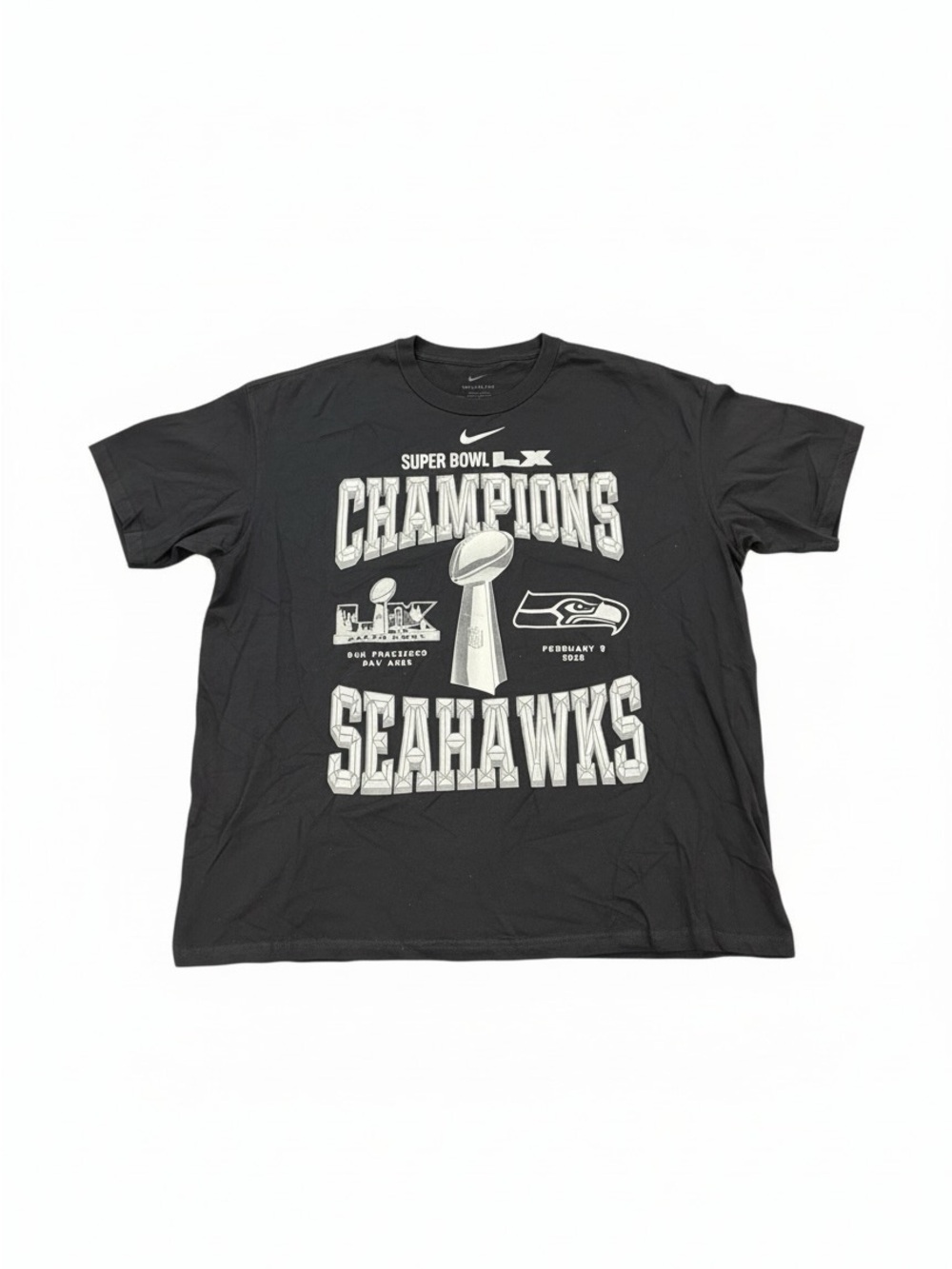 Nike Seattle Seahawk Super Bowl Champions LX NFL Mens Tee Shirt XXL NWT Black